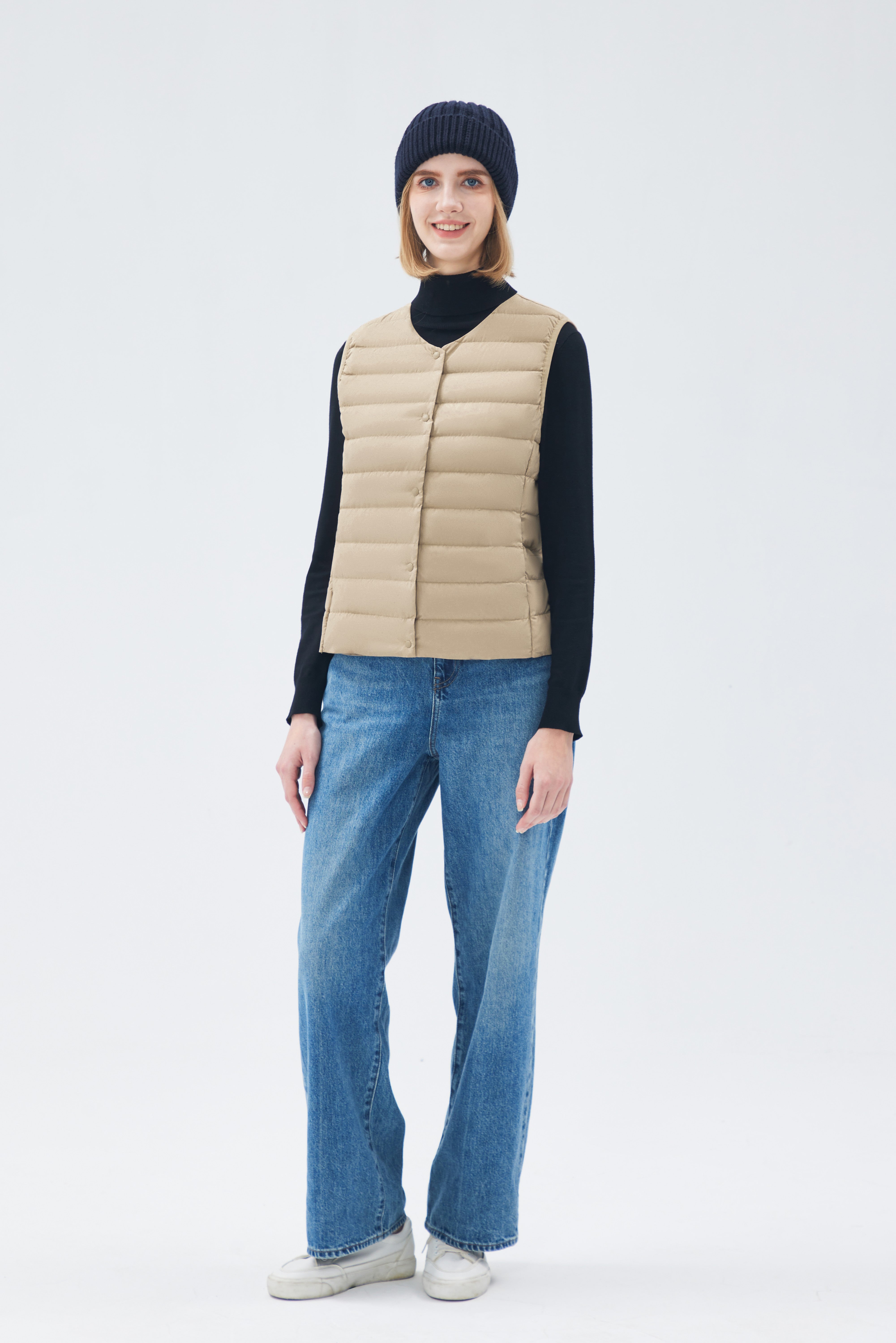 Lightweight Sleeveless V-Neck Woman Down Vest