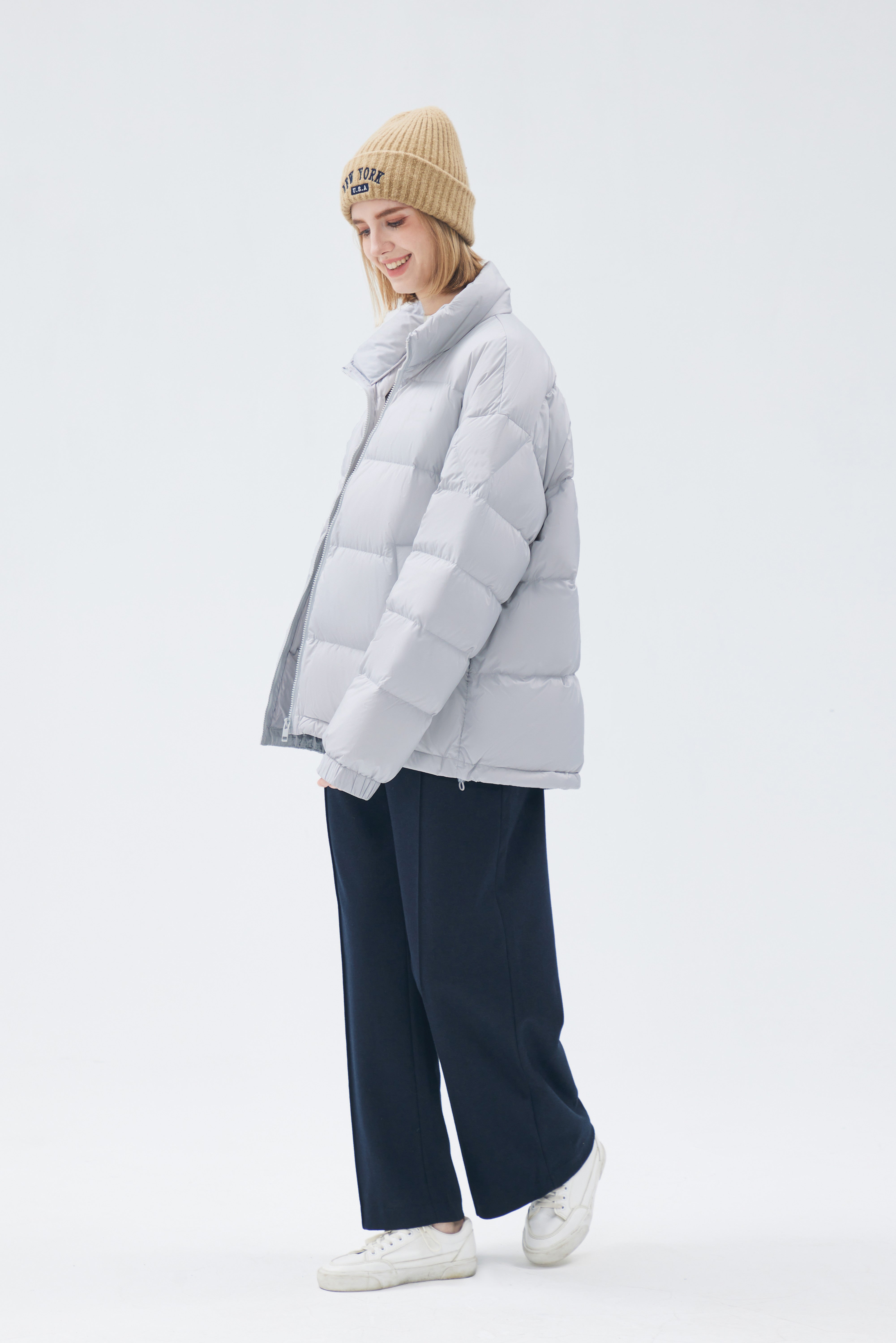 Satin-finish Nylon Puffer Down Woman Jacket