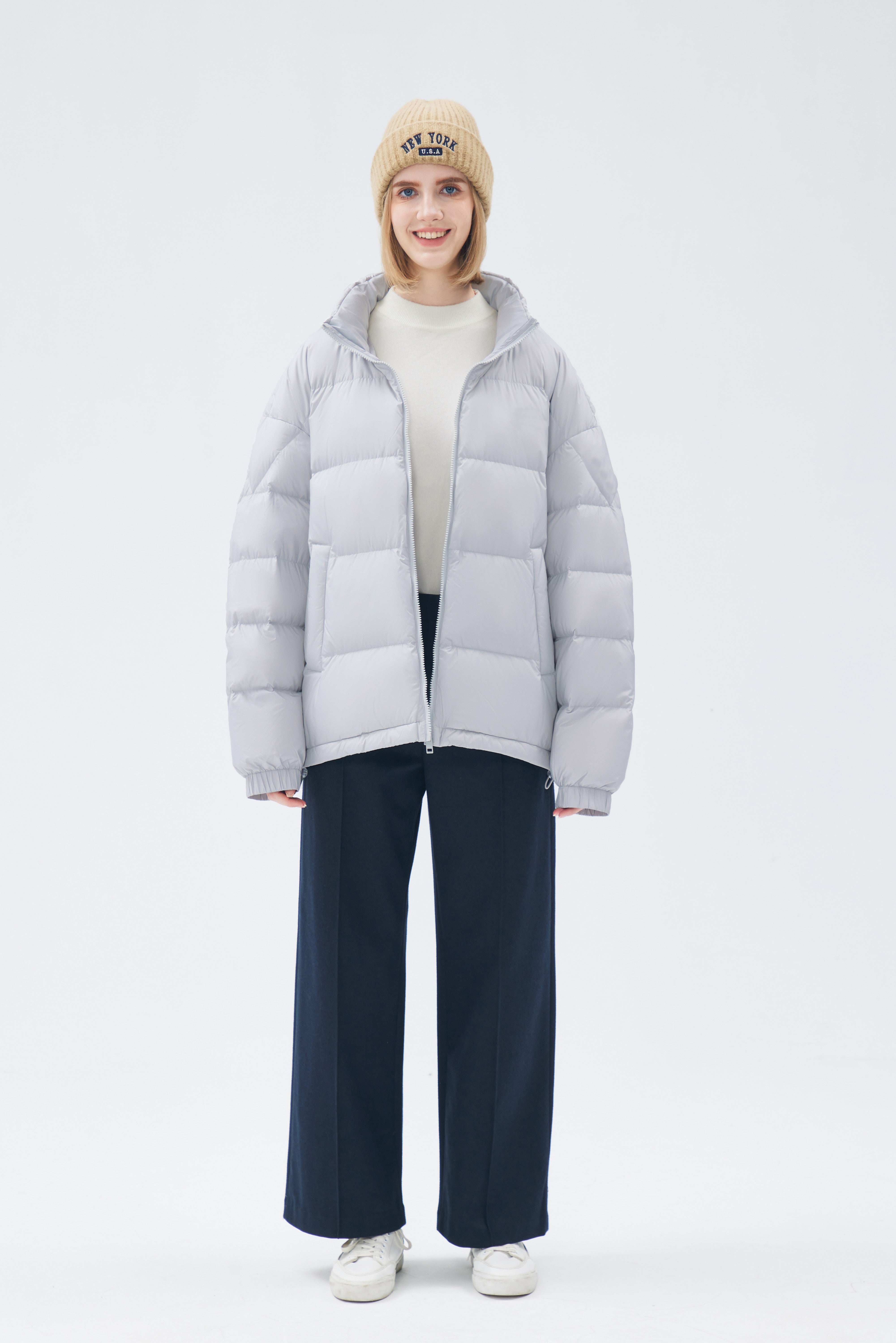 Satin-finish Nylon Puffer Down Woman Jacket