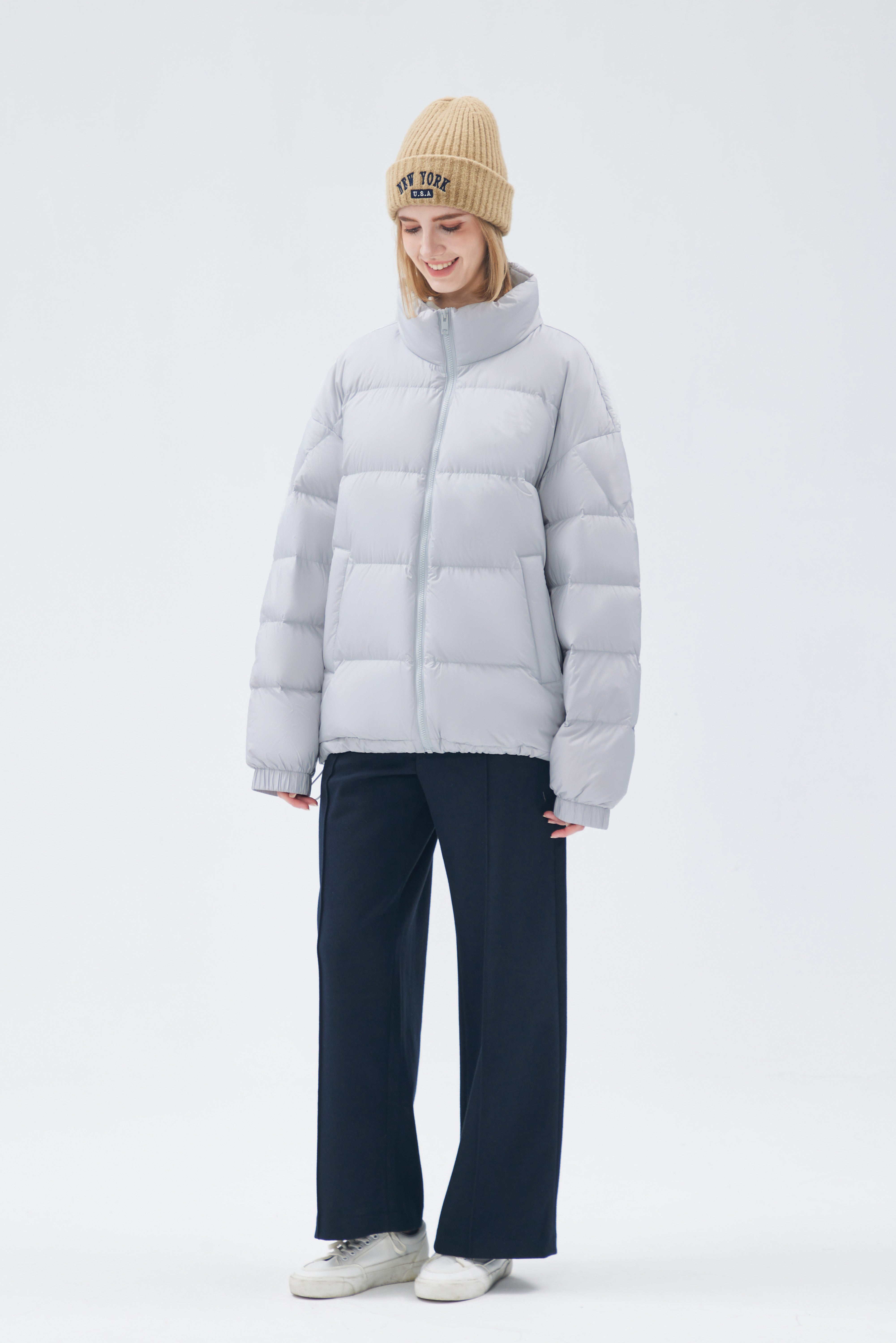 Satin-finish Nylon Puffer Down Woman Jacket