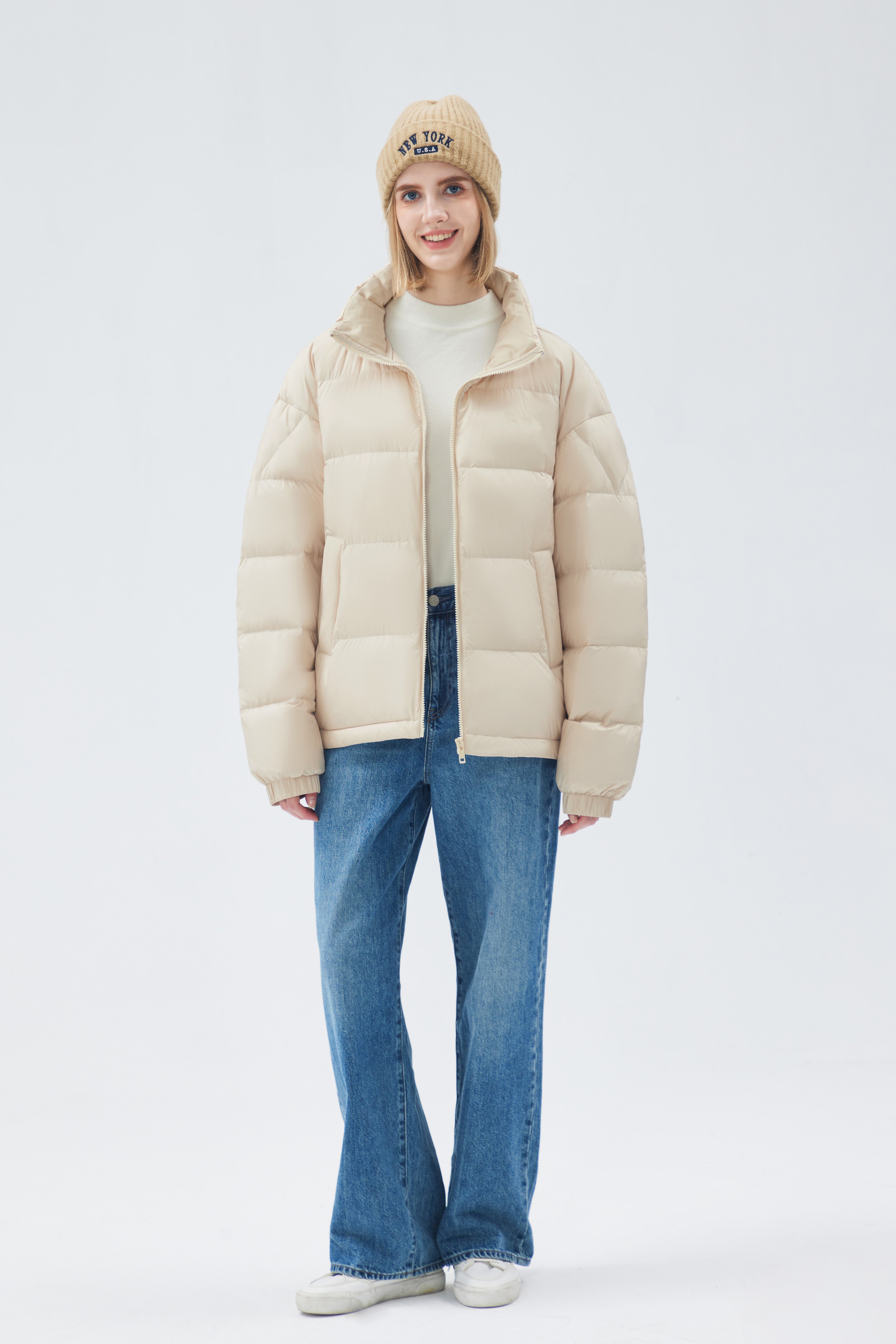 Satin-finish Nylon Puffer Down Woman Jacket
