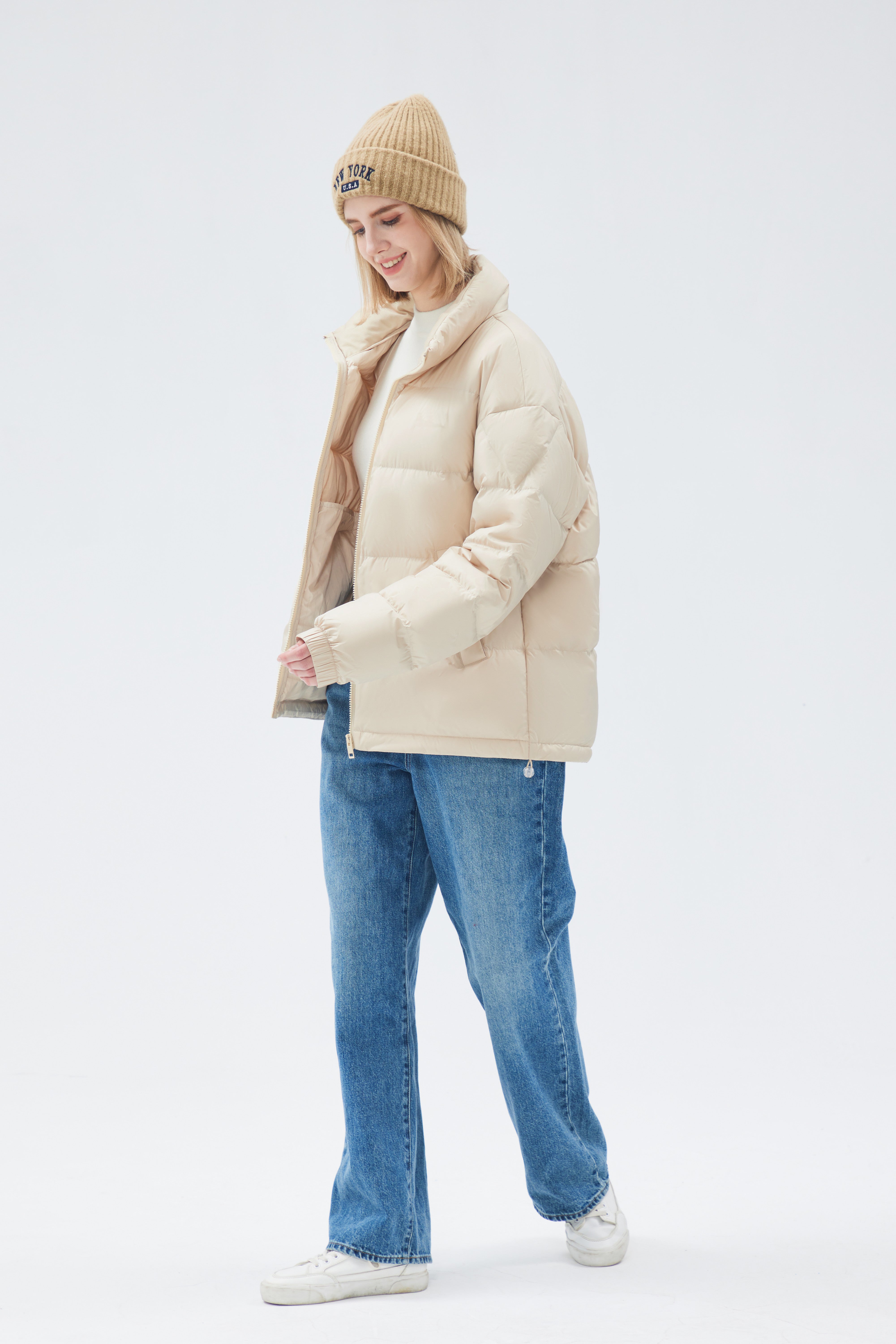 Satin-finish Nylon Puffer Down Woman Jacket