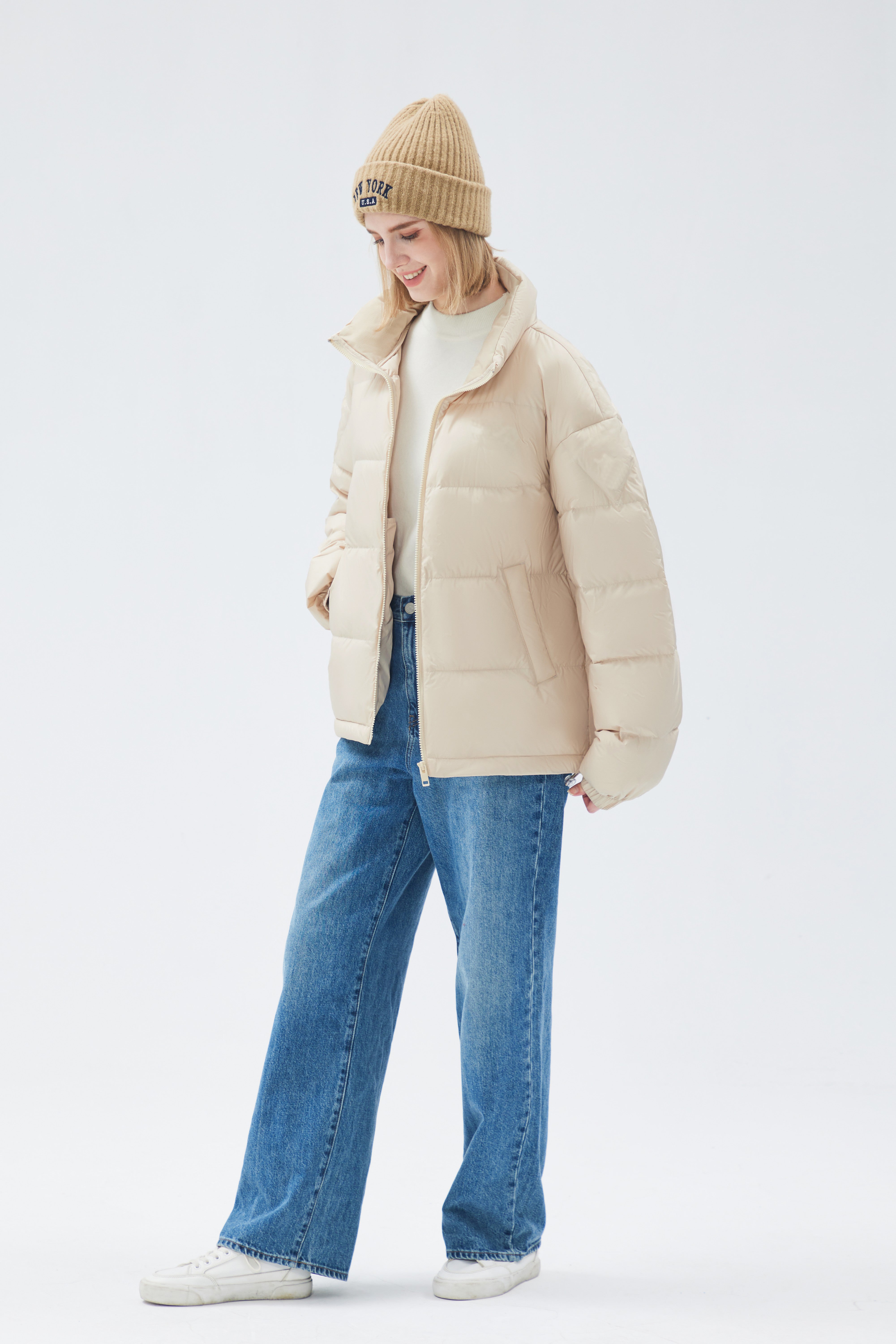 Satin-finish Nylon Puffer Down Woman Jacket