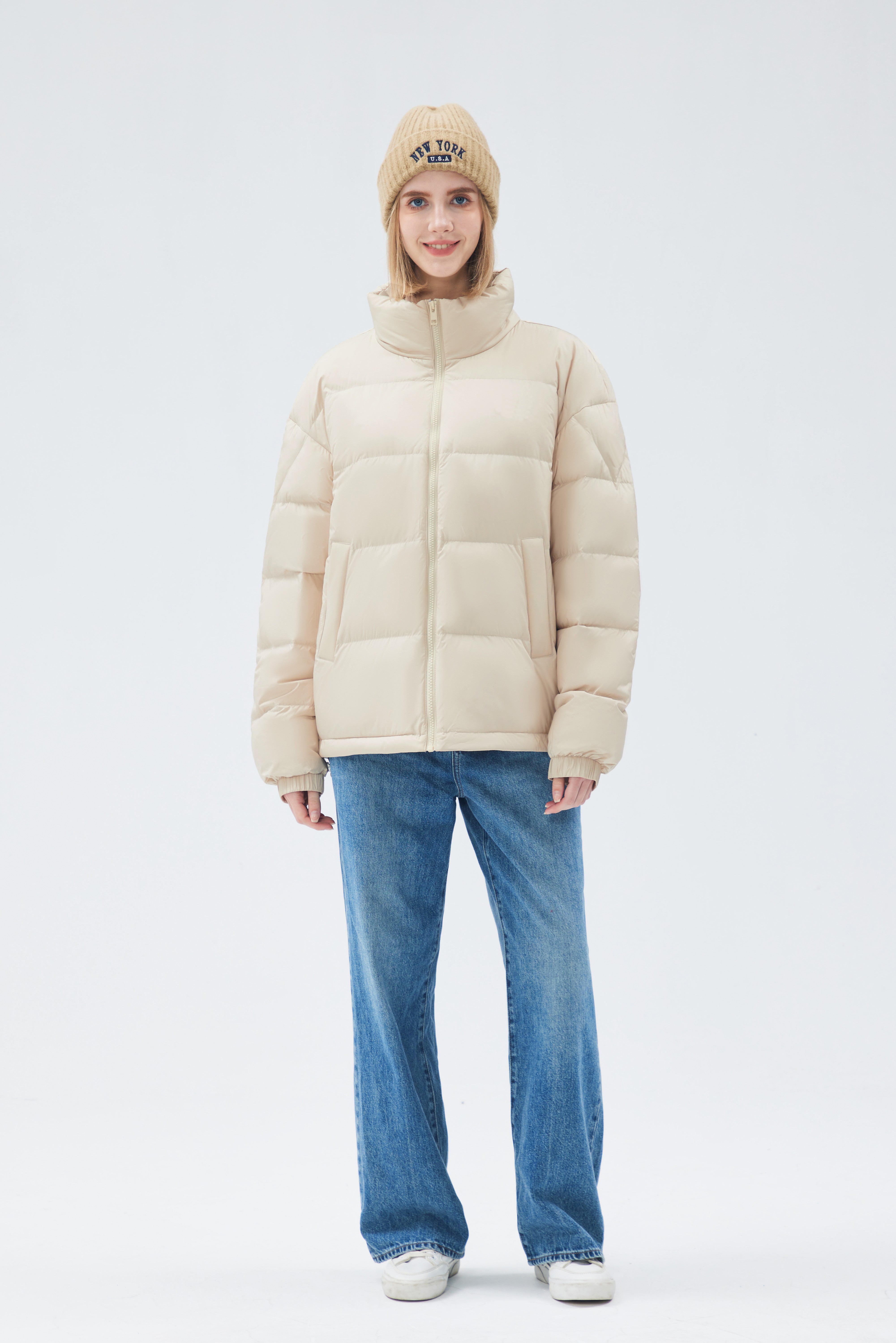 Satin-finish Nylon Puffer Down Woman Jacket