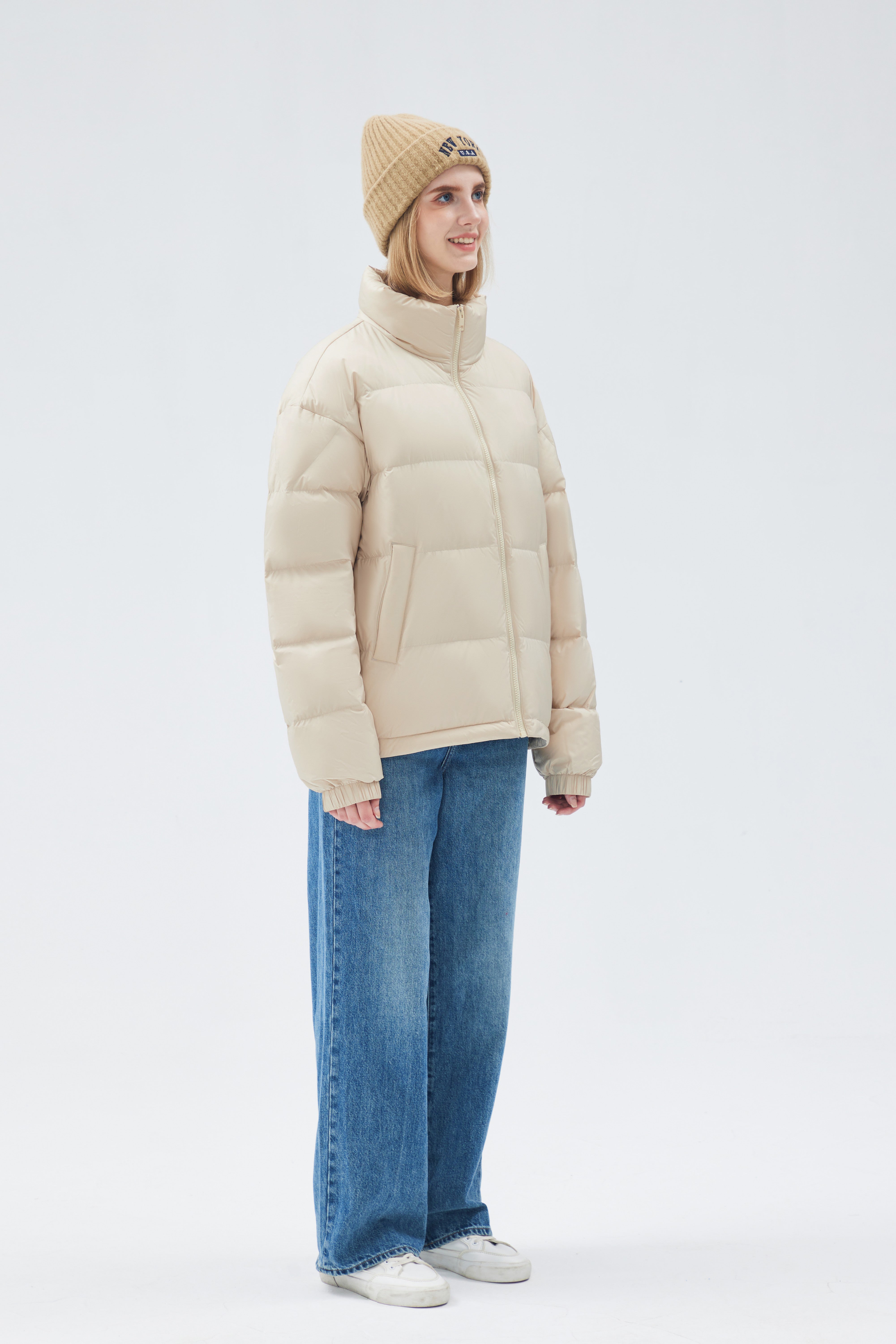 Satin-finish Nylon Puffer Down Woman Jacket
